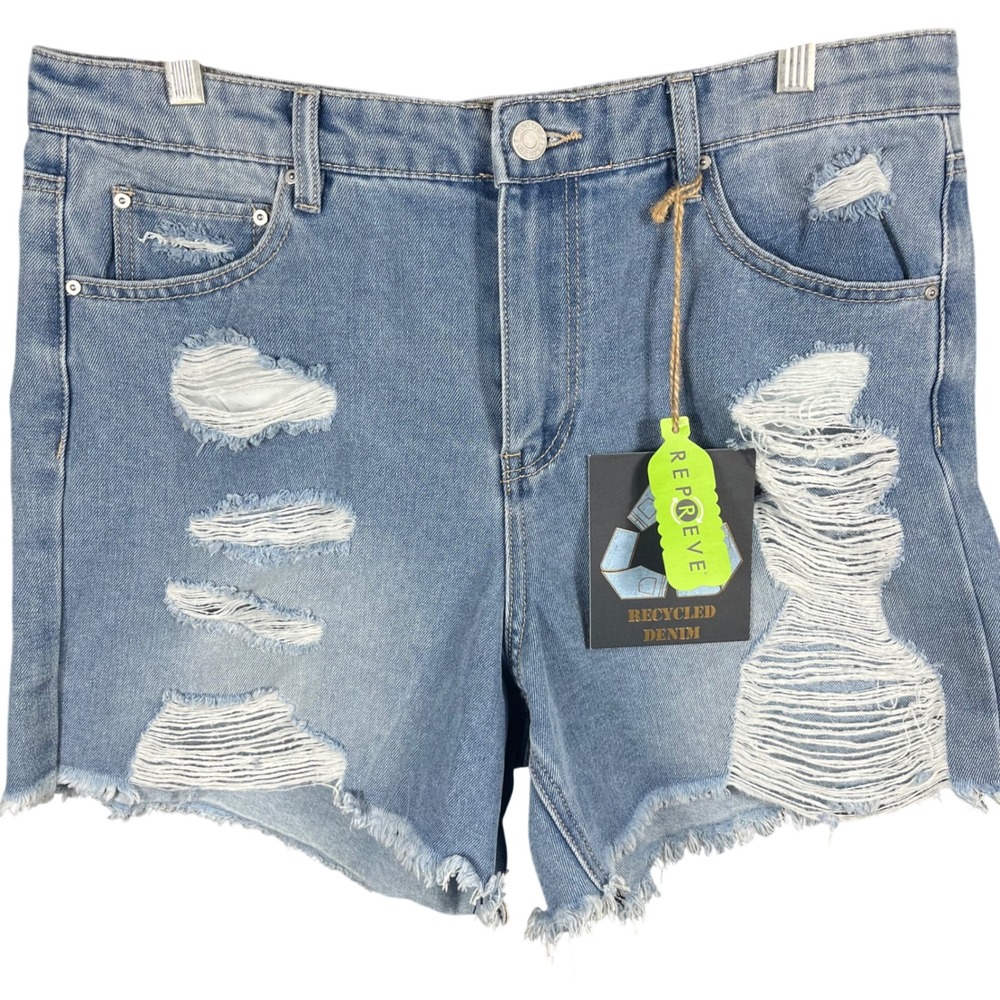 Indigo Rein Denim Shorts Womens 13/30 Blue Super High Rise Distressed Repreve